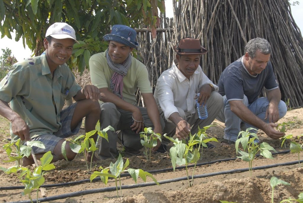 Locals and visitor working together in the Chi Phat community garden